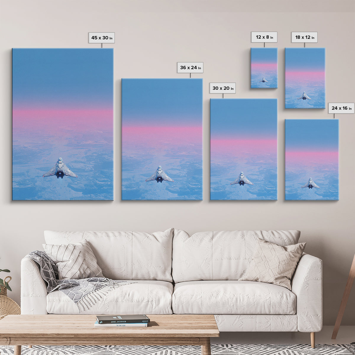 Minimal Spacecraft over a Clean Planet Horizon Canvas Print, Futuristic Art, Steampunk Decor, Living Room Decor, Oil Painting, FUT-2x3-15