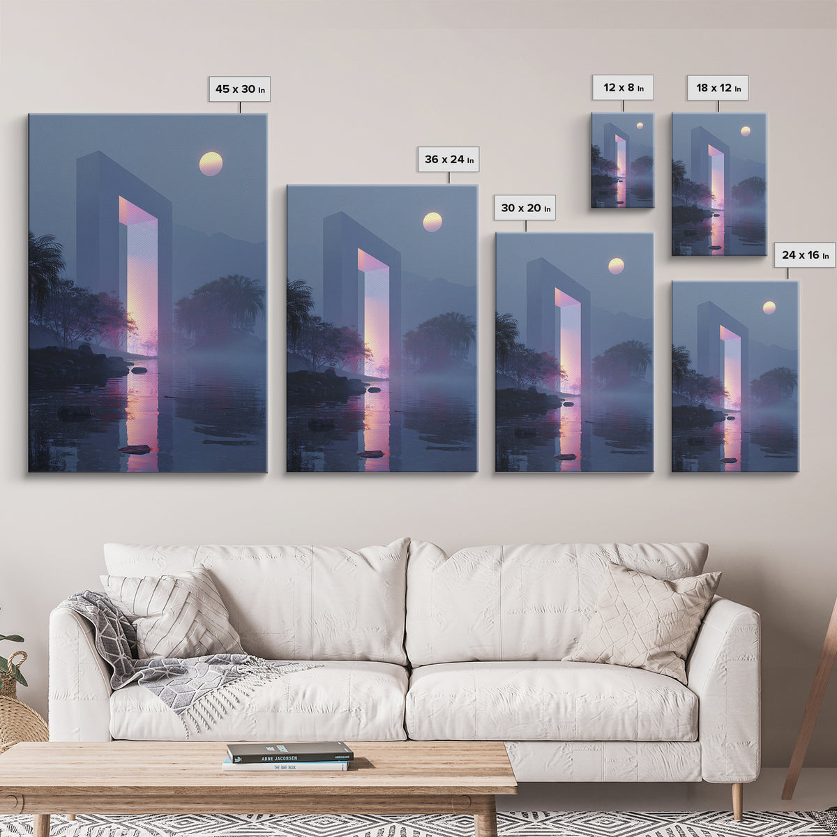 Glowing Geometric Portal Framed Canvas Print, Futuristic Art, Unique Wall Art, Living Room Decor, Fine Art, Future, FUT-2x3-46