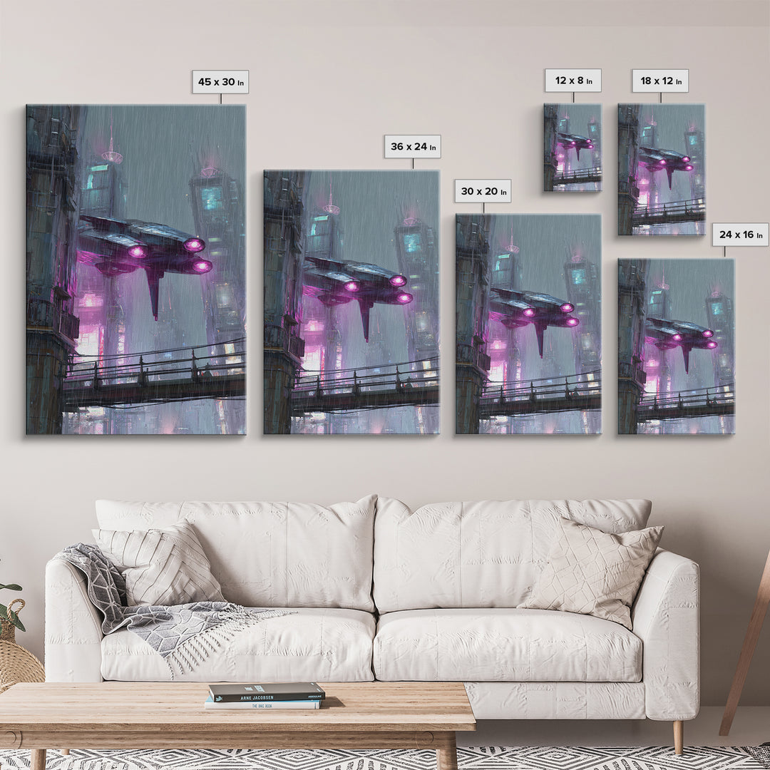 Futurist Bird Made of Panels and Light Framed Canvas Print, Futuristic Art, Steampunk Decor, Living Room Decor, Future, FUT-2x3-78