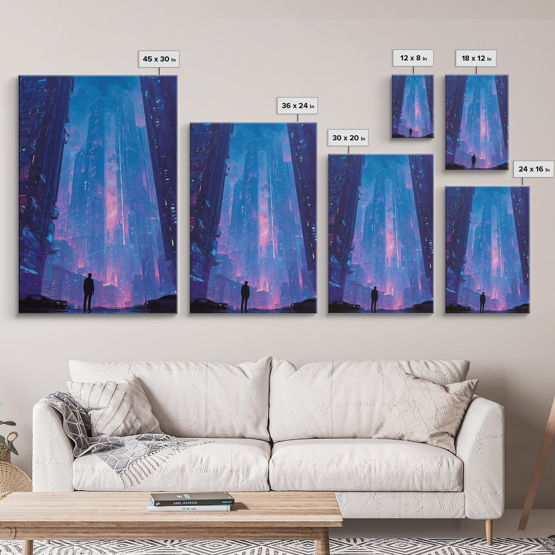 Sleek Chrome City Skyline Canvas Print, Futuristic Art, Digital Art Print, Living Room Decor, Abstract Art, Future, FUT-2x3-9