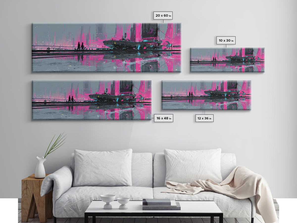 Future Ocean Lab Canvas Print, Futuristic Art, Digital Art, Living Room Decor, Fine Art, Future, Extra Large Wall Art, FUT-3x1-31