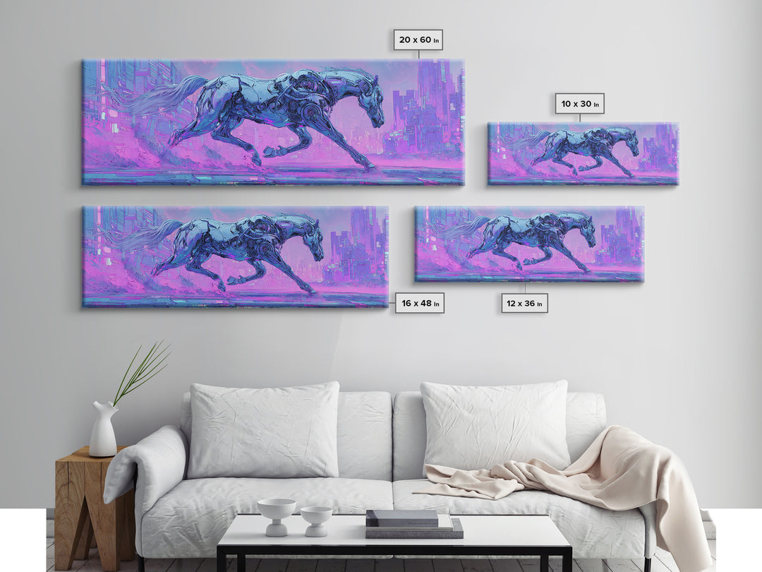 Cybernetic Horse in a Luminous Field Framed Canvas Print, Futuristic Art, Eclectic Home Decor, Living Room Decor, FUT-3x1-5