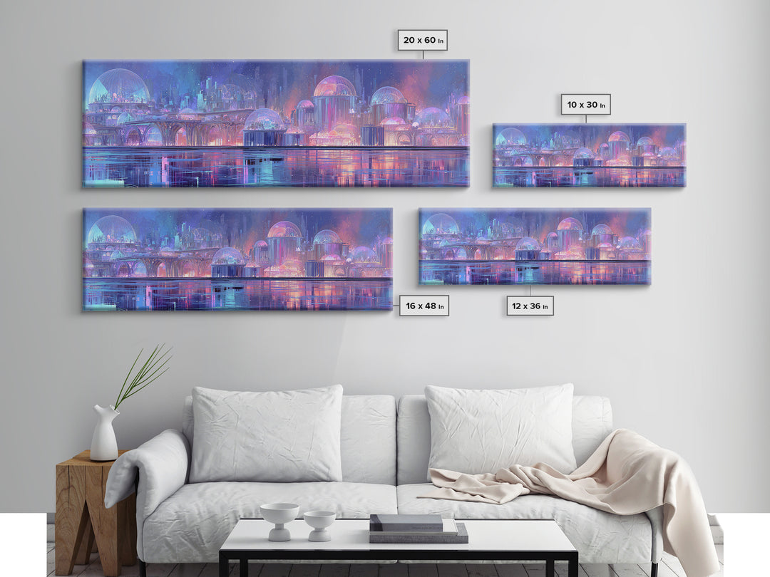 Futuristic Botanical Greenhouse Framed Canvas Print, Futuristic Art, Victorian Decor, Living Room Decor, Oil Painting, Future, FUT-3x1-58