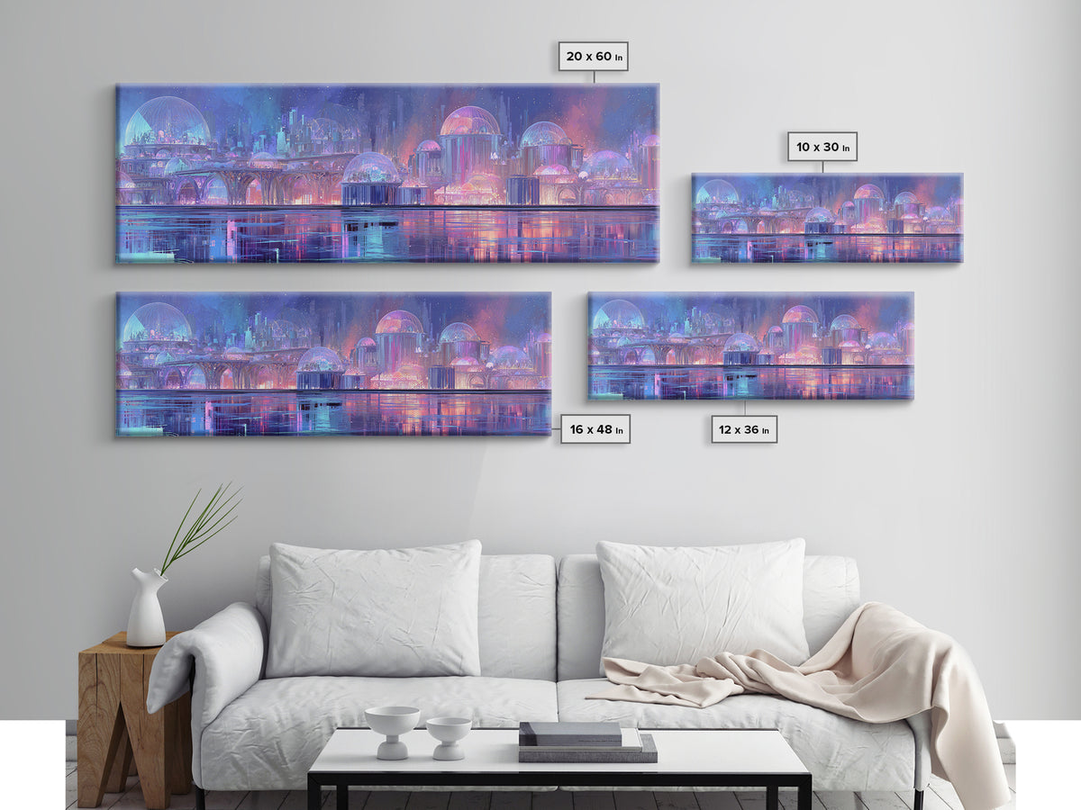 Futuristic Botanical Greenhouse Framed Canvas Print, Futuristic Art, Victorian Decor, Living Room Decor, Oil Painting, Future, FUT-3x1-58