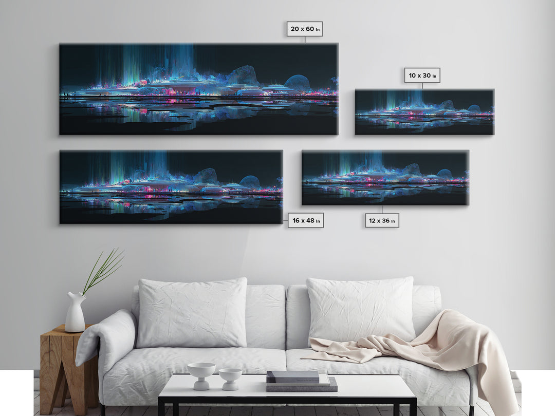 Bioluminescent Garden in a Future Habitat Framed Canvas Print, Futuristic Art, Digital Art, Living Room Decor, Fine Art, Future, FUT-3x1-68