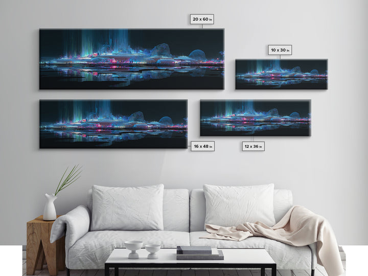 Bioluminescent Garden in a Future Habitat Framed Canvas Print, Futuristic Art, Digital Art, Living Room Decor, Fine Art, Future, FUT-3x1-68
