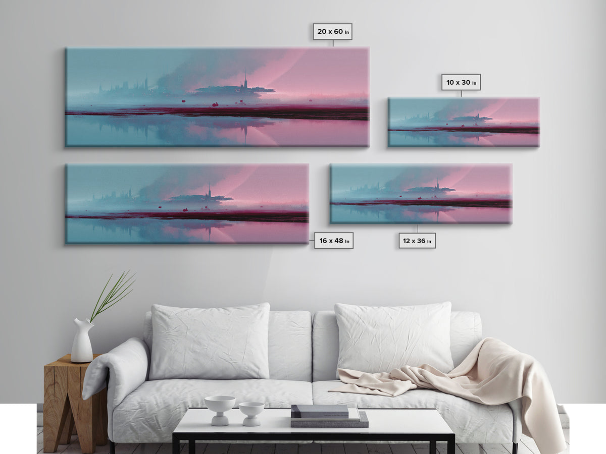Minimal Spacecraft over a Clean Planet Horizon Canvas Print, Futuristic Art, Canvas Painting, Living Room Decor, Oil Painting, FUT-3x1-71