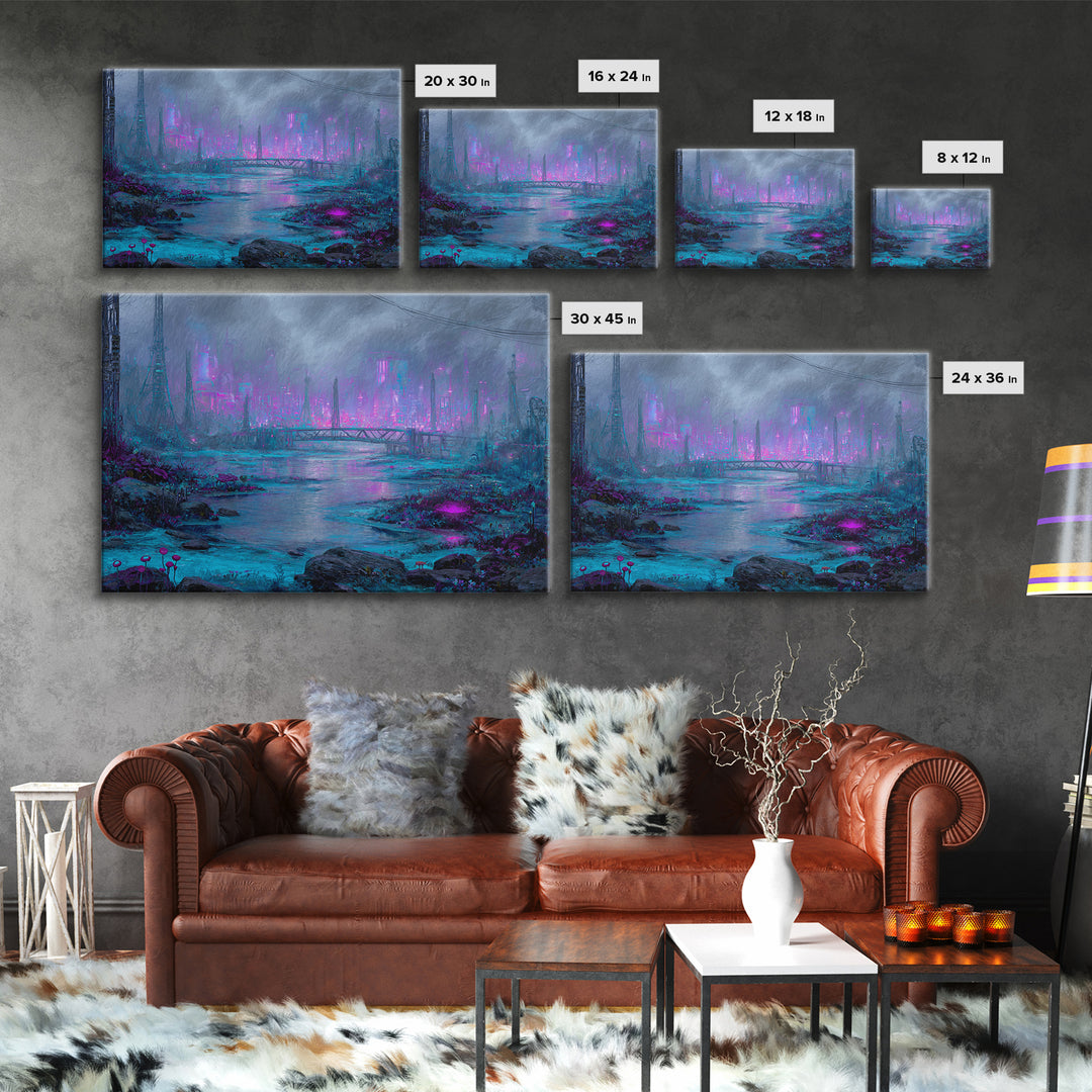 Bioluminescent Garden in a Future Habitat Canvas Print, Futuristic Art, Digital Art, Living Room Decor, Oil Painting, Future, FUT-3x2-32