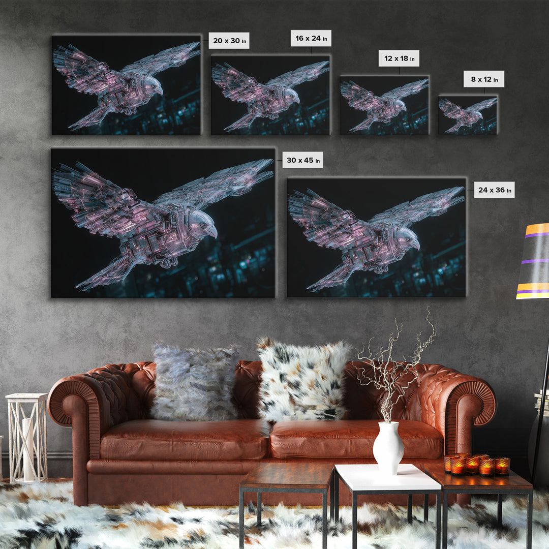 Futurist Bird Made of Panels and Light Framed Canvas Print, Futuristic Art, Modern Decor, Living Room Decor, Oil Painting, FUT-3x2-74