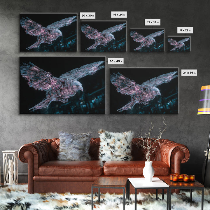 Futurist Bird Made of Panels and Light Framed Canvas Print, Futuristic Art, Modern Decor, Living Room Decor, Oil Painting, FUT-3x2-74