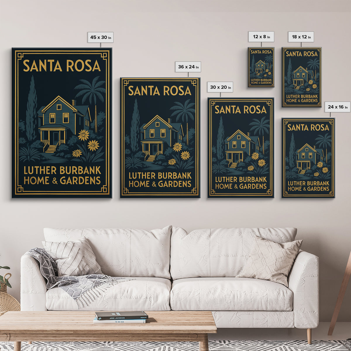 Santa Rosa Travel Poster, Canvas Print, Black Gold City Wall Art, Santa Rosa Art Print, Living Room Wall Art, Travel Poster Set