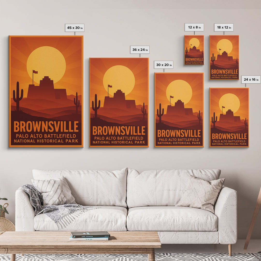 Brownsville Travel Poster, Framed Canvas Print, Golden Travel Poster Art, Brownsville City Art, Travel Poster Art, Mid Century Wall Art
