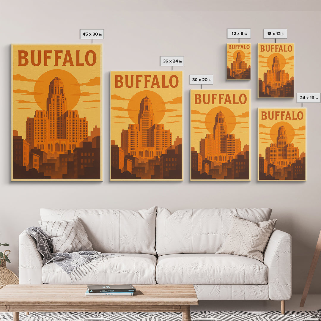 Buffalo New York Travel Poster, Canvas Print, Golden Travel Poster Art, Buffalo Art Print, Wanderlust Decor, Modern Wall Decor, Wall Art