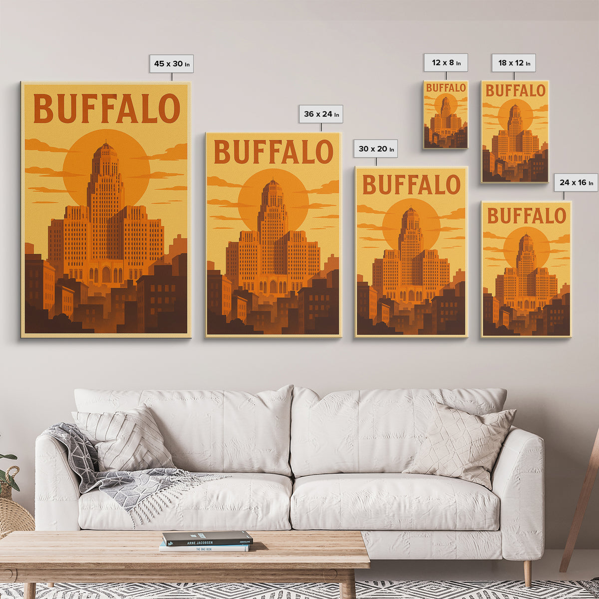 Buffalo New York Travel Poster, Canvas Print, Golden Travel Poster Art, Buffalo Art Print, Wanderlust Decor, Modern Wall Decor, Wall Art