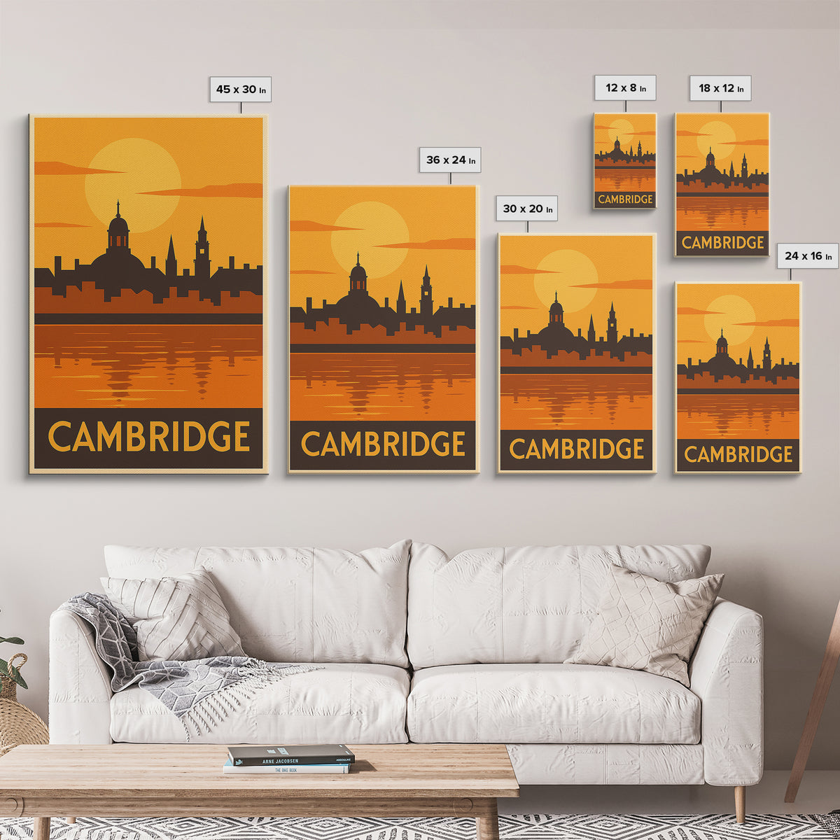 Cambridge Travel Poster, Canvas Print, Gold Art Deco Poster Art, Cambridge Art Print, Fine Art Print, Home Office Decor, Travel Wall Art
