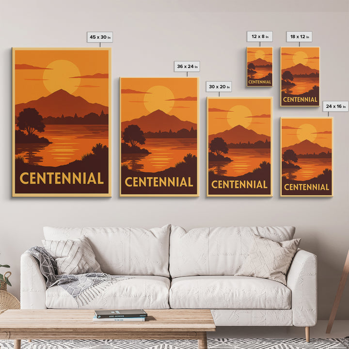 Centennial Travel Poster, Framed Canvas Print, Gold Art Deco Poster Art, Centennial Travel Art, Vintage Travel Art, City Travel Prints