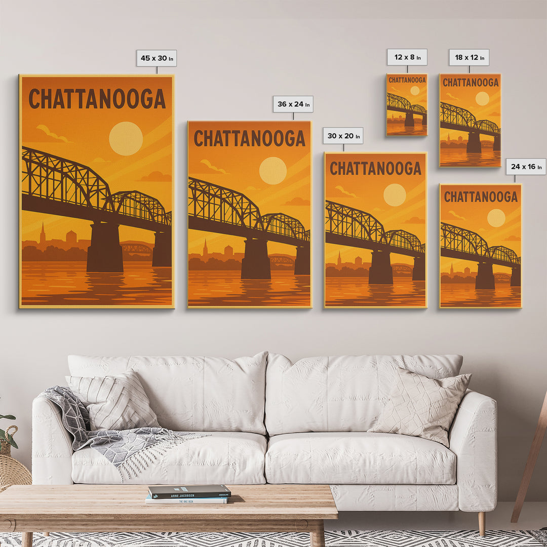 Chattanooga Tennessee Travel Poster, Canvas Print, Vintage Deco Wall Art, Chattanooga Art Print, Vintage City Poster, Skyline Art, Wall Art