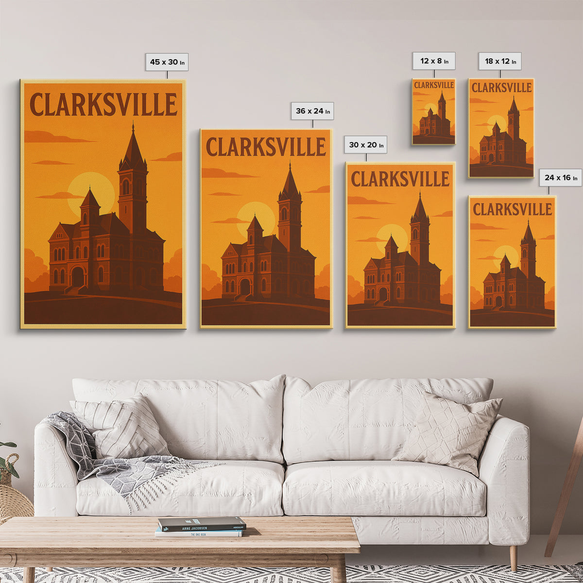 Clarksville Tennessee Travel Poster, Canvas Print, Golden Travel Poster Art, Clarksville Wall Art, Modern Wall Decor, Home Office Decor