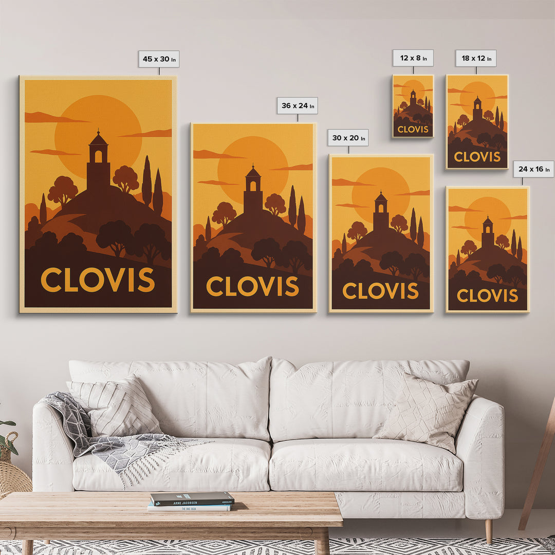 Clovis Travel Poster, Canvas Print, Gold Art Deco Poster Art, Clovis Poster Print, Living Room Wall Art, Travel Wall Decor, Poster Print