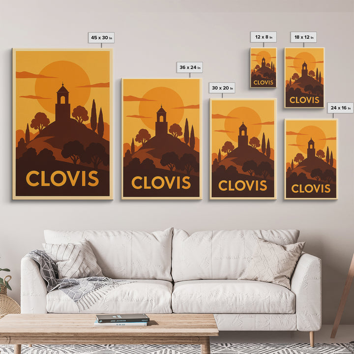 Clovis Travel Poster, Canvas Print, Gold Art Deco Poster Art, Clovis Poster Print, Living Room Wall Art, Travel Wall Decor, Poster Print