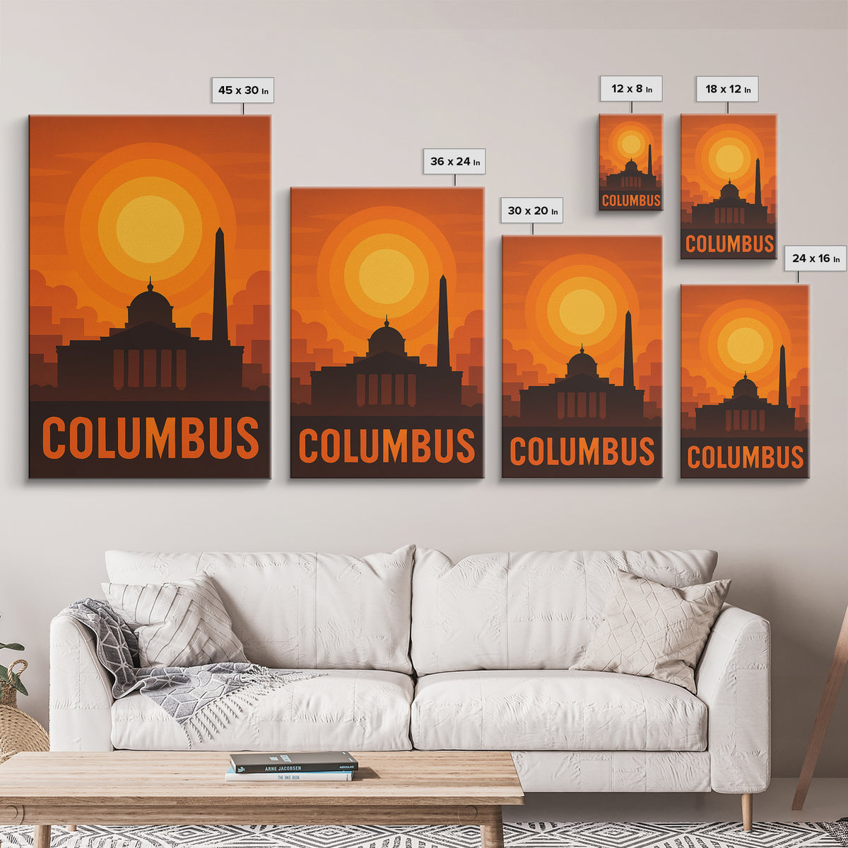 Columbus Travel Poster, Canvas Print, Golden Travel Poster Art, Columbus City Art, Living Room Wall Art, Vintage City Poster, Poster Art