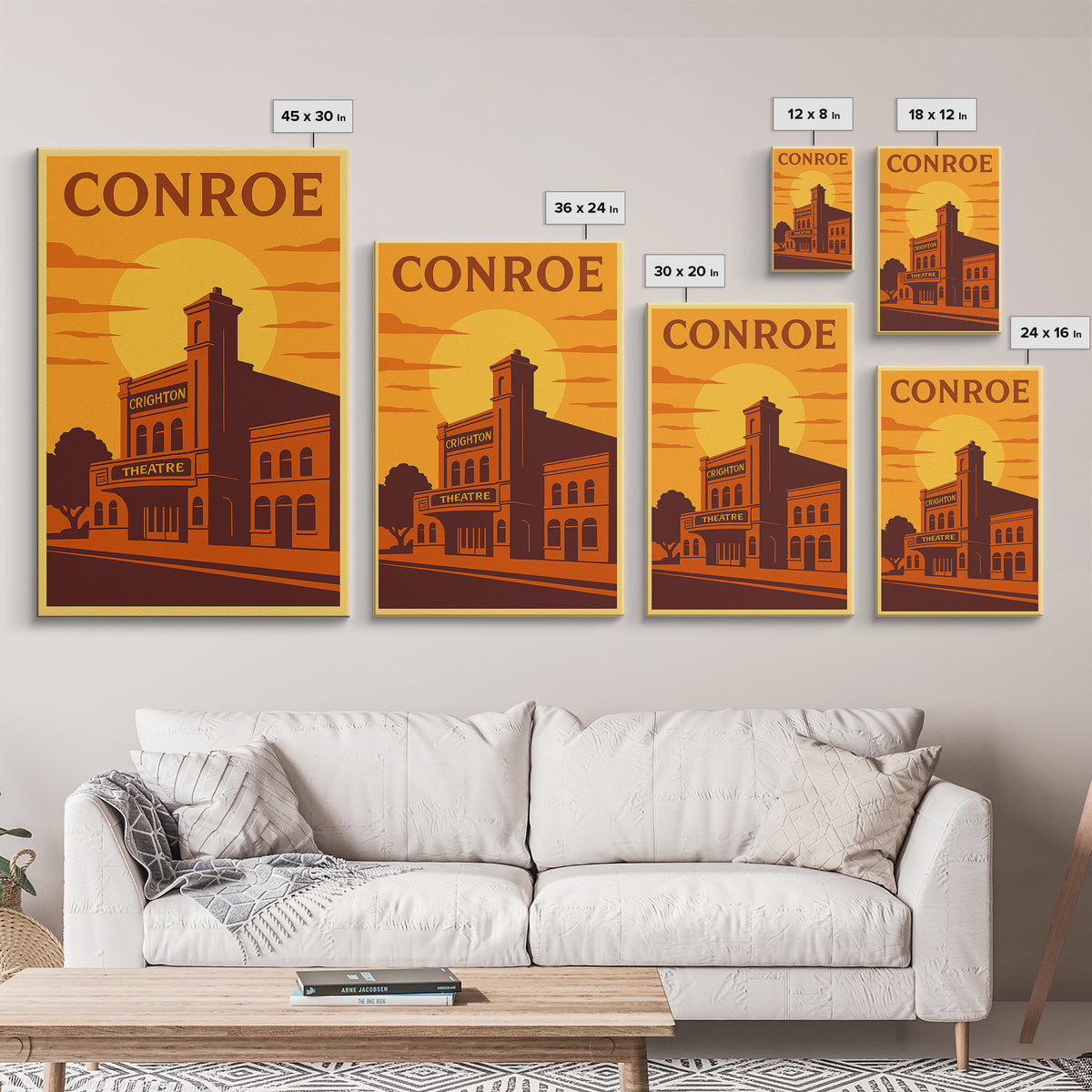 Conroe Texas Travel Poster, Canvas Print, Golden Poster Art, Conroe Art Print, Vintage Travel Print, Retro Travel Print, City Illustration