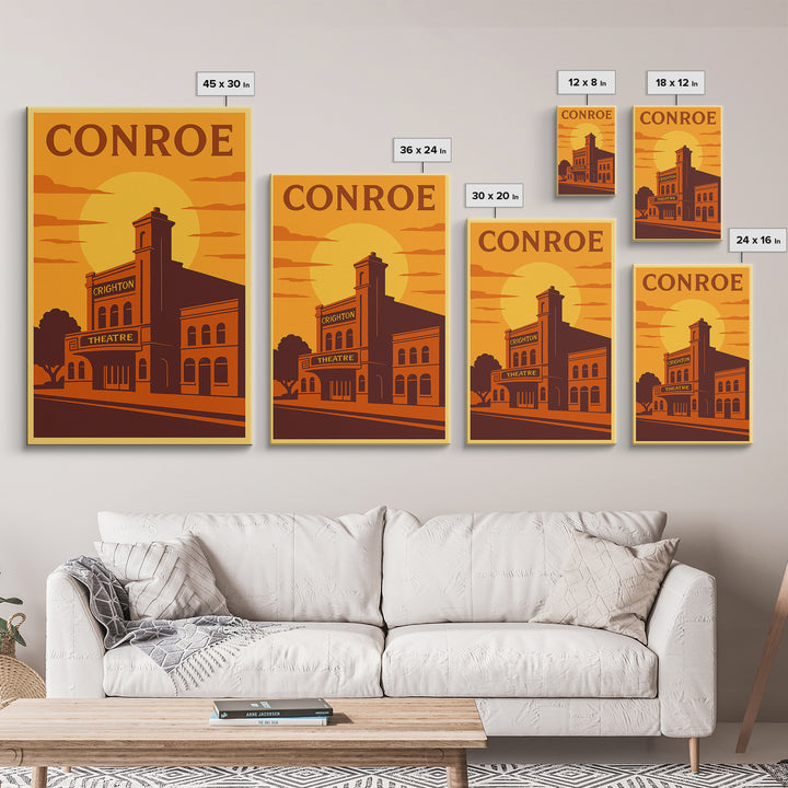 Conroe Texas Travel Poster, Canvas Print, Golden Poster Art, Conroe Art Print, Vintage Travel Print, Retro Travel Print, City Illustration
