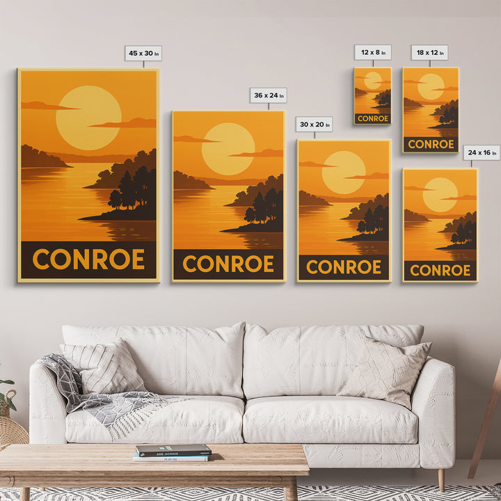 Conroe Travel Poster, Canvas Print, Golden Travel Poster Art, Conroe Poster Print, Living Room Wall Art, Home Office Decor, Wall Art