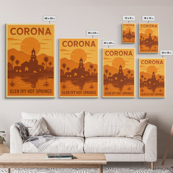 Corona California Travel Poster, Canvas Print, Gold Art Deco Poster Art, Corona City Art, Travel Art Print, Retro Travel Print, Wall Decor
