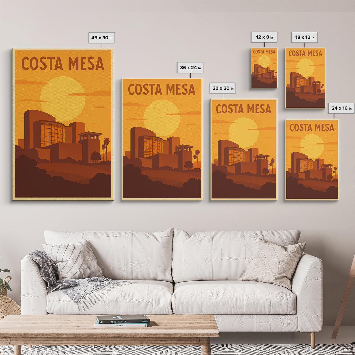 Costa Mesa California Travel Poster, Canvas Print, Warm Sunset Silhouette Art, Costa Mesa Wall Art, Travel Prints, Travel Art Print