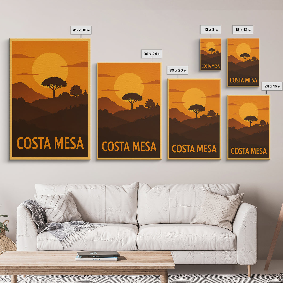 Costa Mesa Travel Poster, Canvas Print, Gold Art Deco Poster Art, Costa Mesa City Art, Gift For Travelers, Mid Century Wall Art