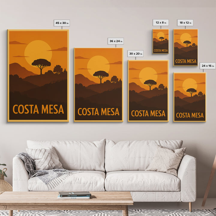 Costa Mesa Travel Poster, Canvas Print, Gold Art Deco Poster Art, Costa Mesa City Art, Gift For Travelers, Mid Century Wall Art