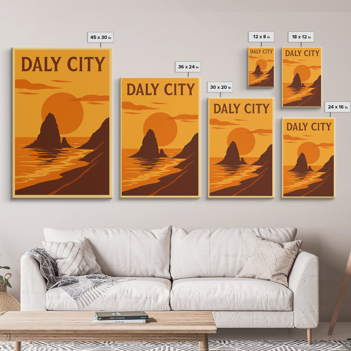 Daly City California Travel Poster, Canvas Print, Warm Sunset Silhouette Art, Daly Art Print, Wanderlust Decor, Gift For Travelers