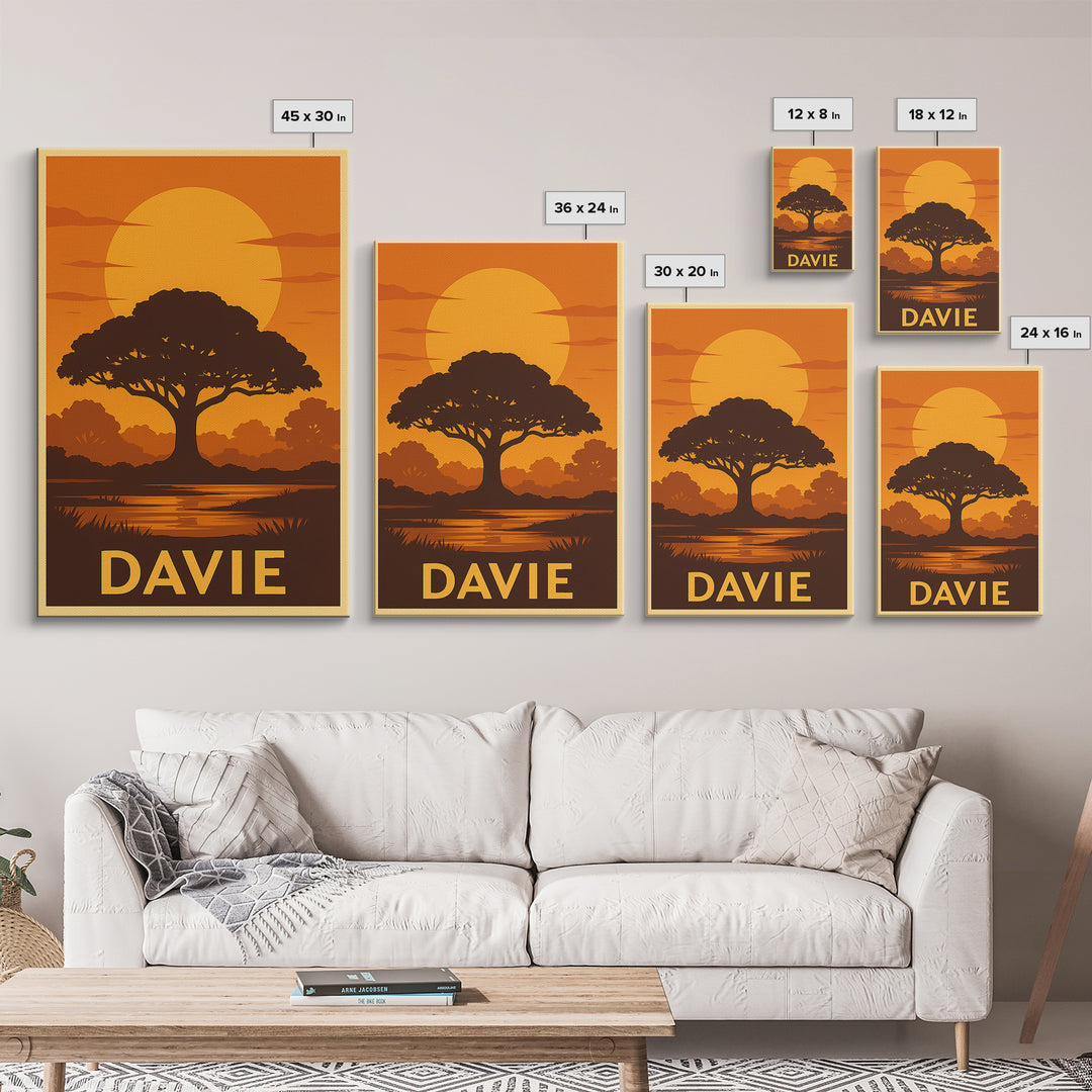 Davie Travel Poster, Canvas Print, Gold Art Deco Poster Art, Davie City Art, Wanderlust Decor, Fine Art Print, Watercolor Skyline