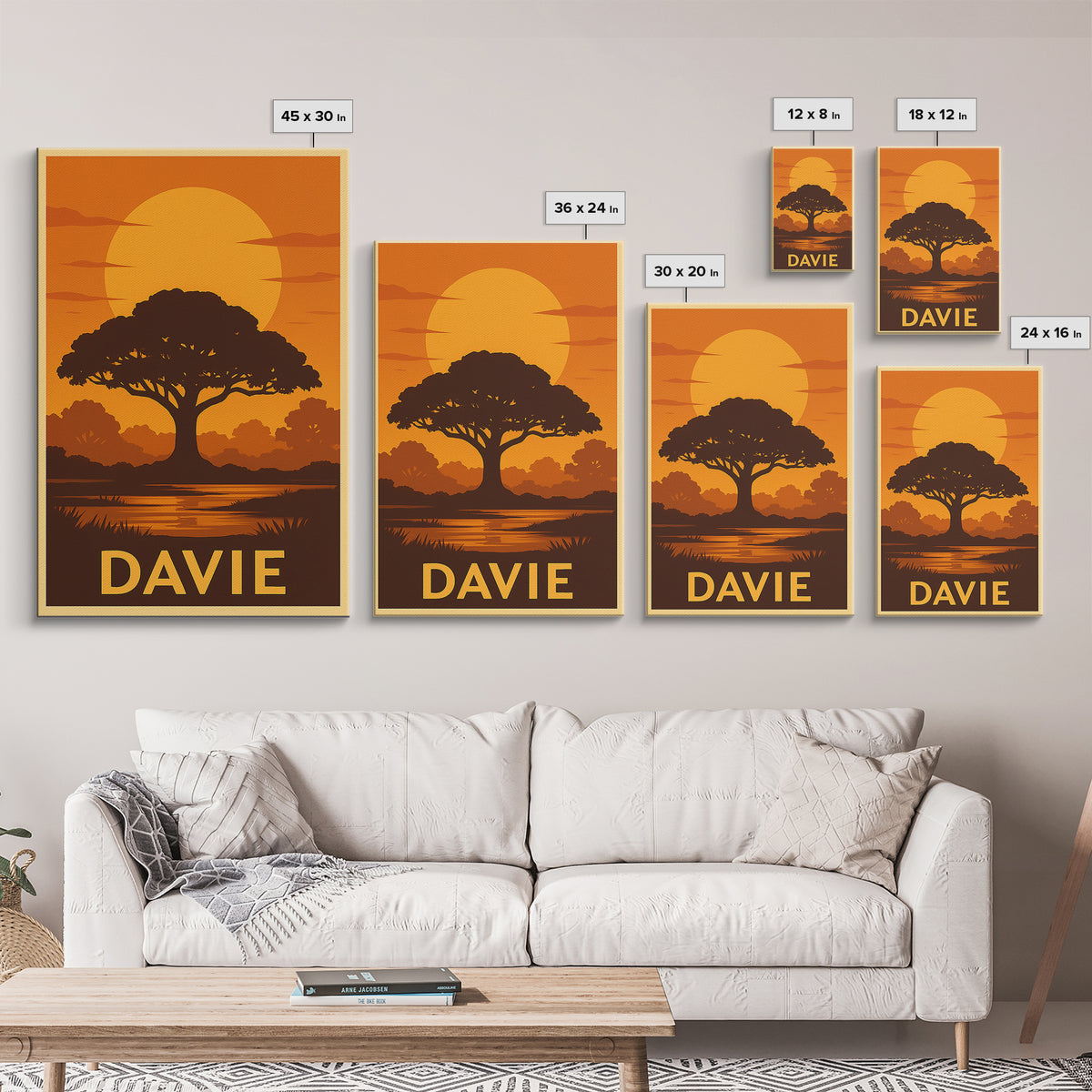 Davie Travel Poster, Canvas Print, Gold Art Deco Poster Art, Davie City Art, Wanderlust Decor, Fine Art Print, Watercolor Skyline