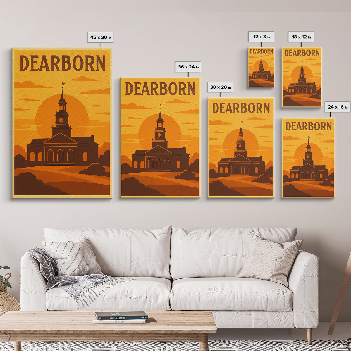 Dearborn Michigan Travel Poster, Canvas Print, Gold Art Deco Poster Art, Dearborn Wall Art, Travel Poster Art, Wall Decor, Office Decor