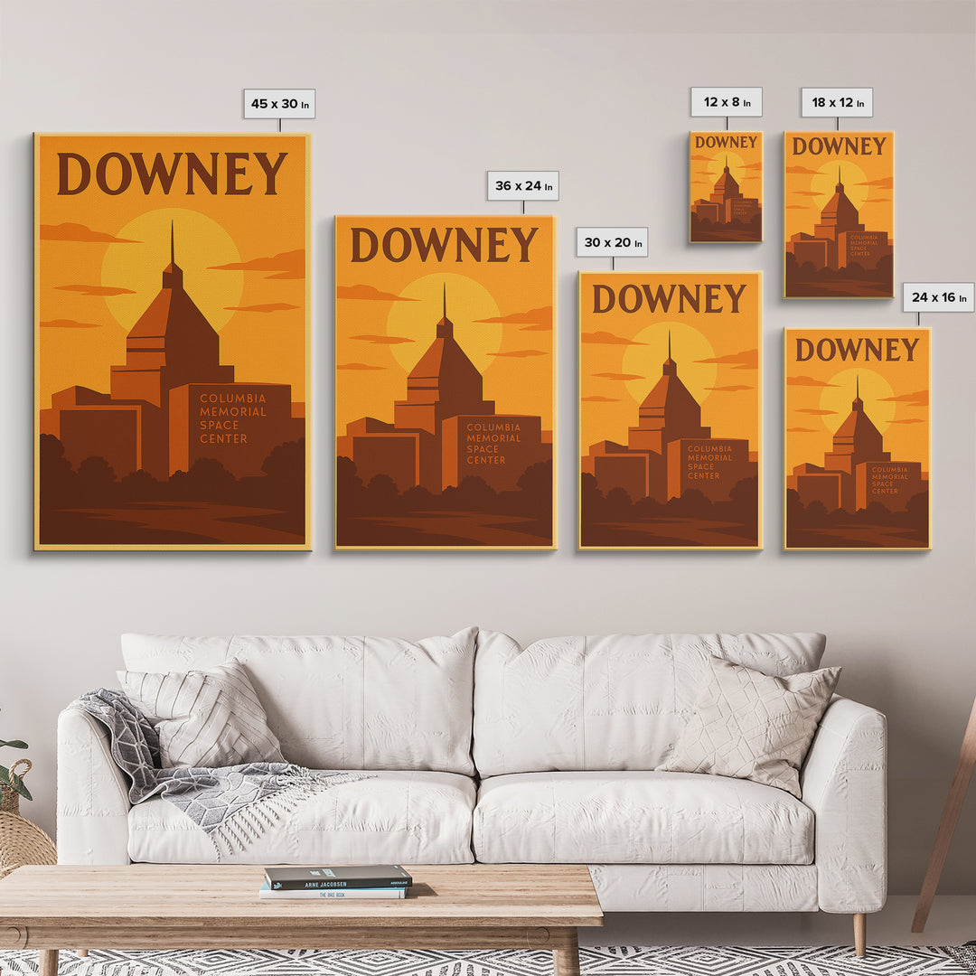 Downey California Travel Poster, Canvas Print, Gold Art Deco Poster Art, Downey Wall Art, Gift For Travelers, Retro Travel Print, Wall Decor