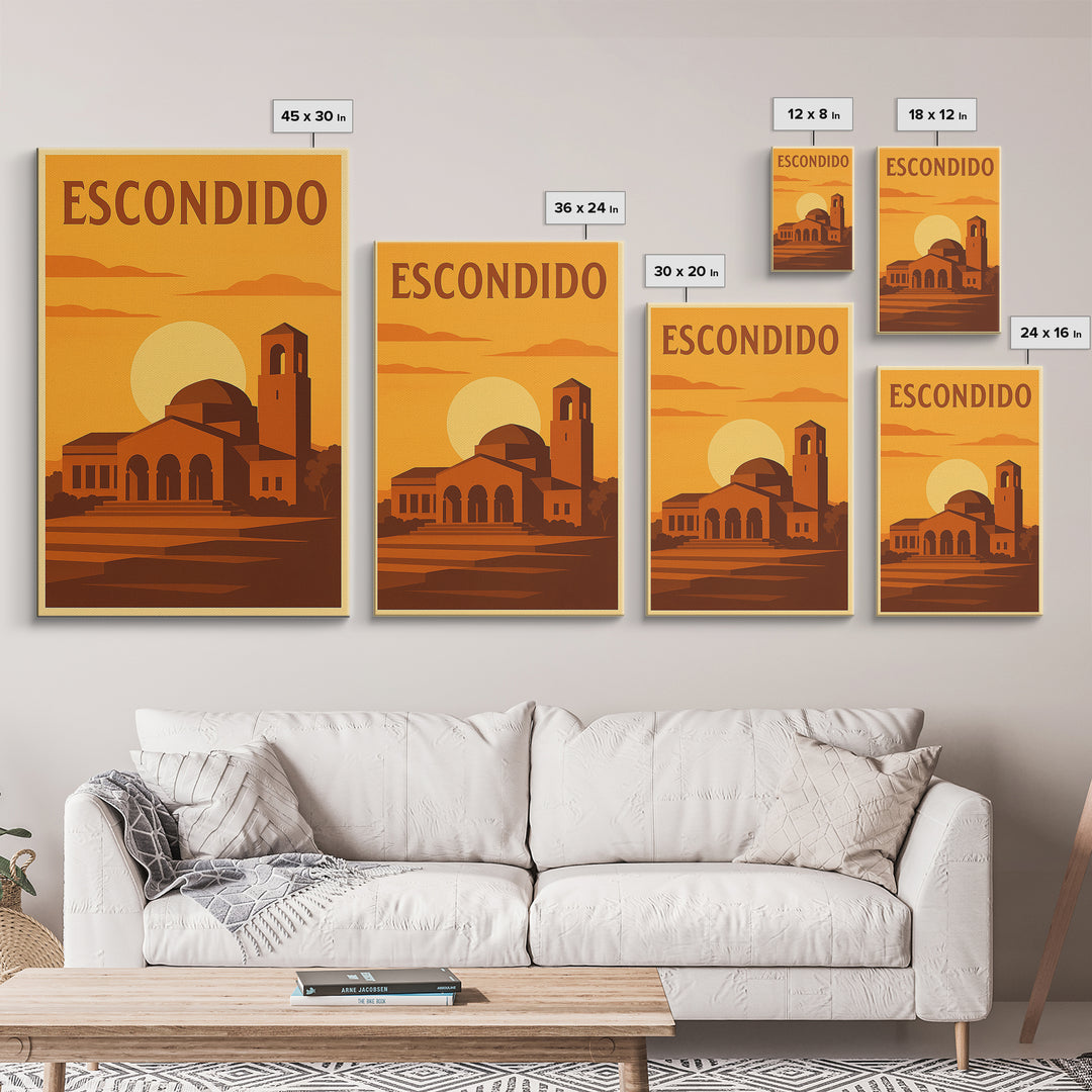 Escondido California Travel Poster, Canvas Print, Gold Art Deco Poster Art, Escondido City Art, Travel Wall Decor, Mid Century Wall Art