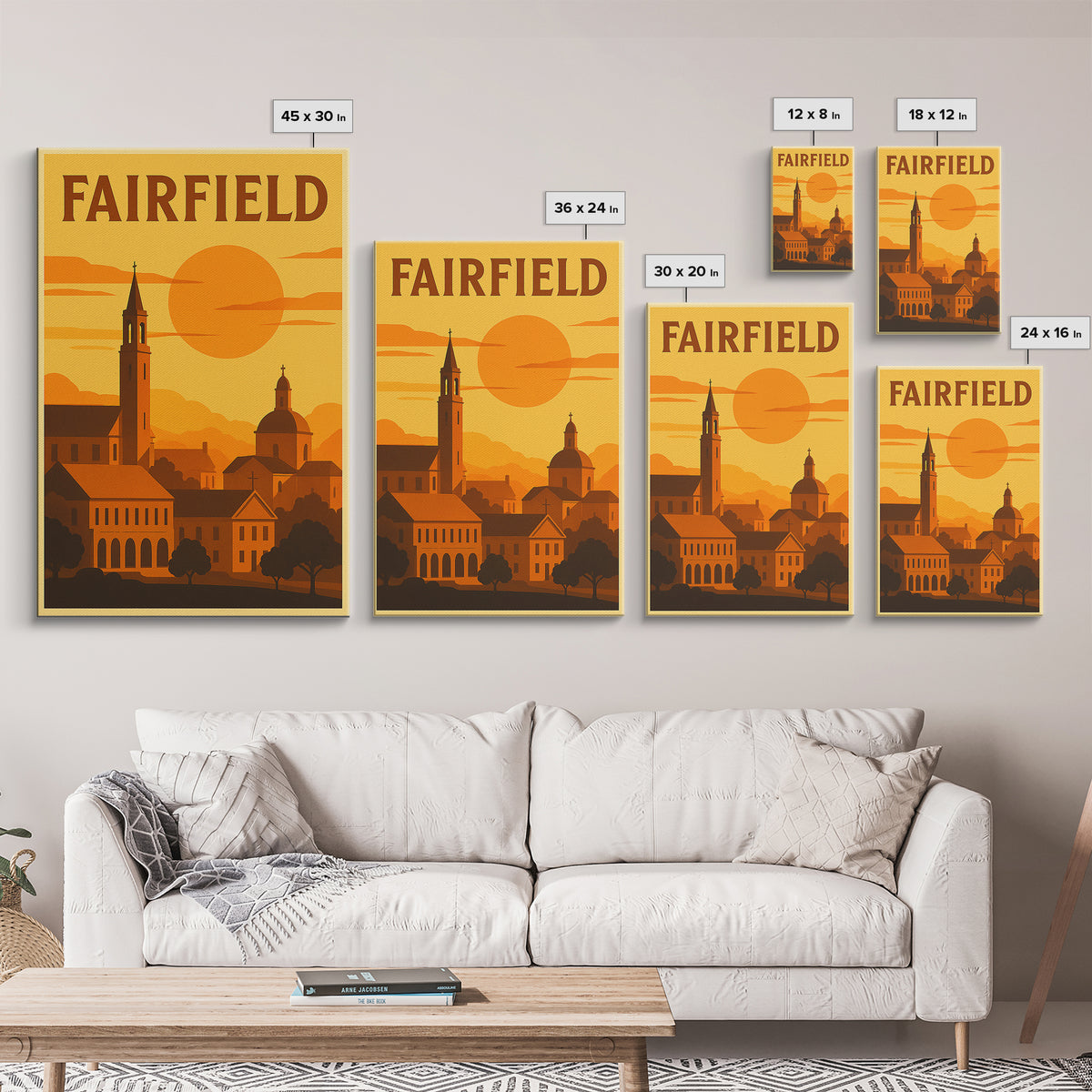 Fairfield California Travel Poster, Canvas Print, Warm Sunset Silhouette Art, Fairfield Wall Art, Vintage Travel Print, Retro Travel Print