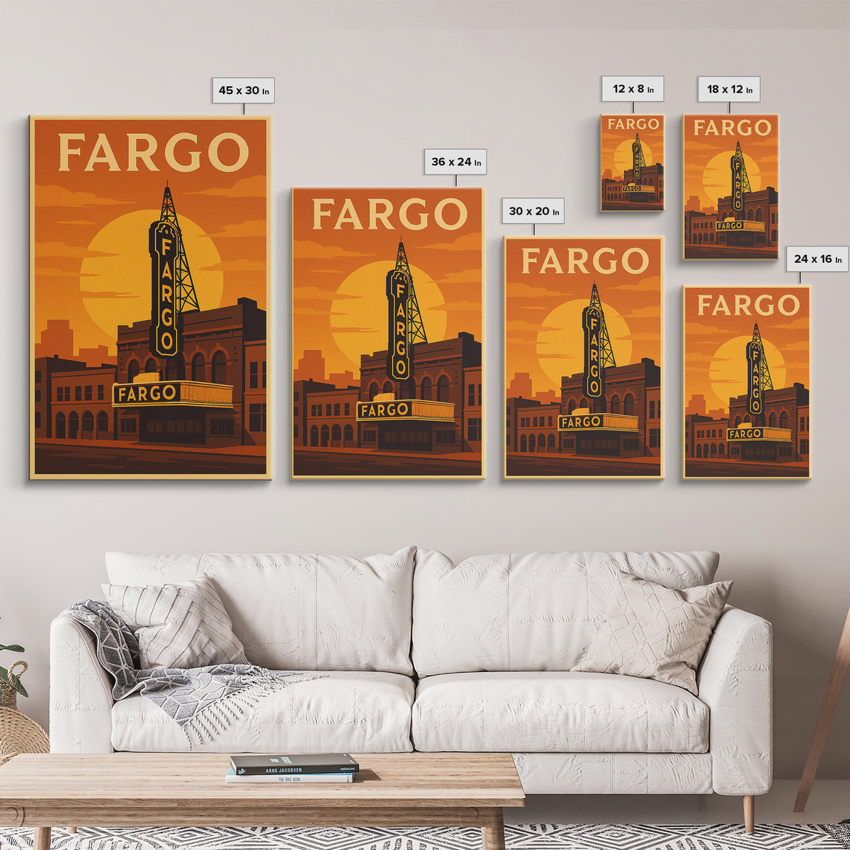 Fargo North Dakota Travel Poster, Canvas Print, Golden Travel Poster Art, Fargo Art Print, Travel Poster Set, Wall Art, Home Office Decor