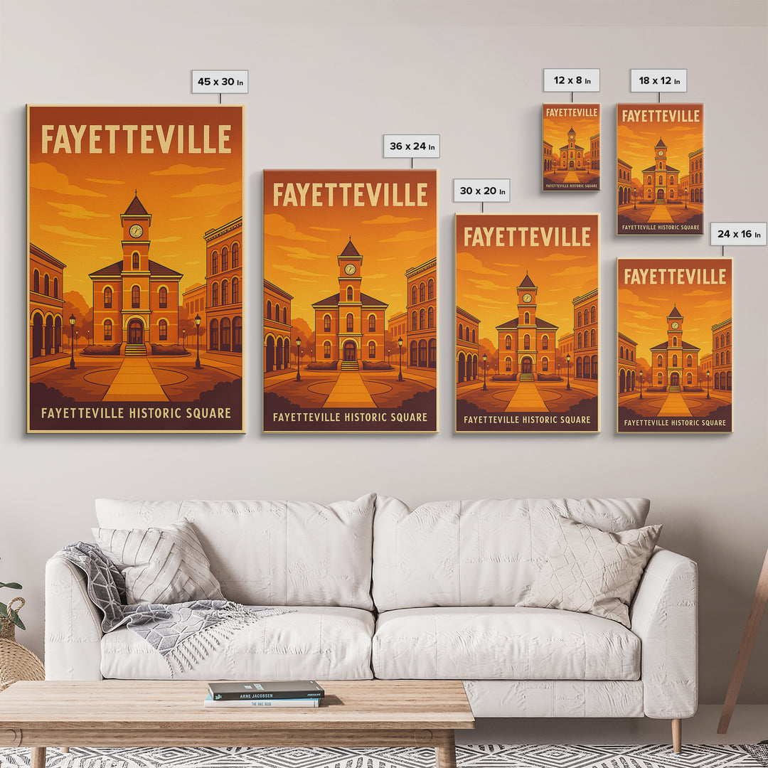 Fayetteville North Carolina Travel Poster, Canvas Print, Golden Travel Poster Art, Fayetteville Art Print, Wall Decor, Retro Travel Print