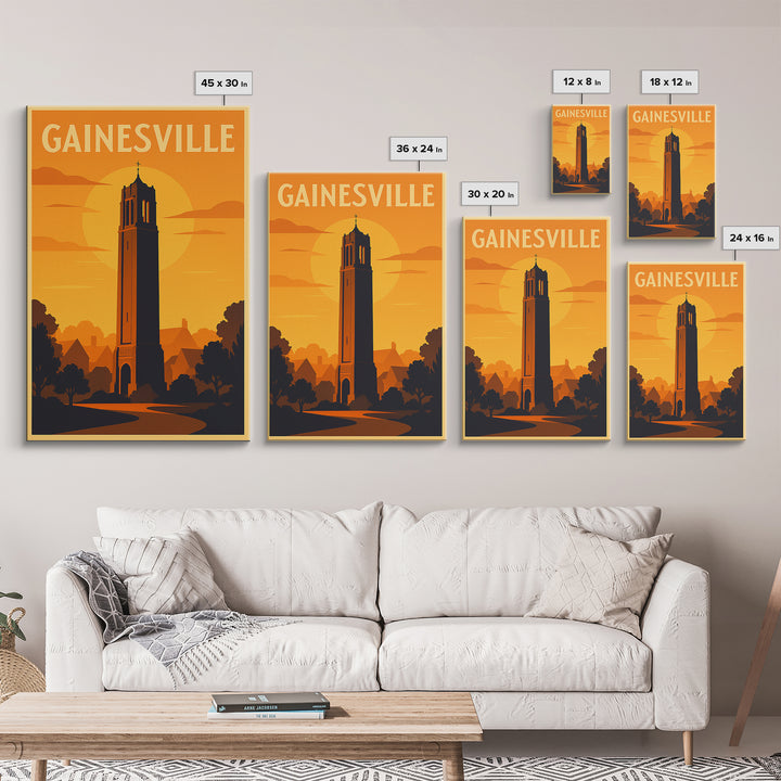 Gainesville Florida Travel Poster, Canvas Print, Gold Art Deco Poster Art, Gainesville Wall Art, City Travel Prints, Travel Art Print