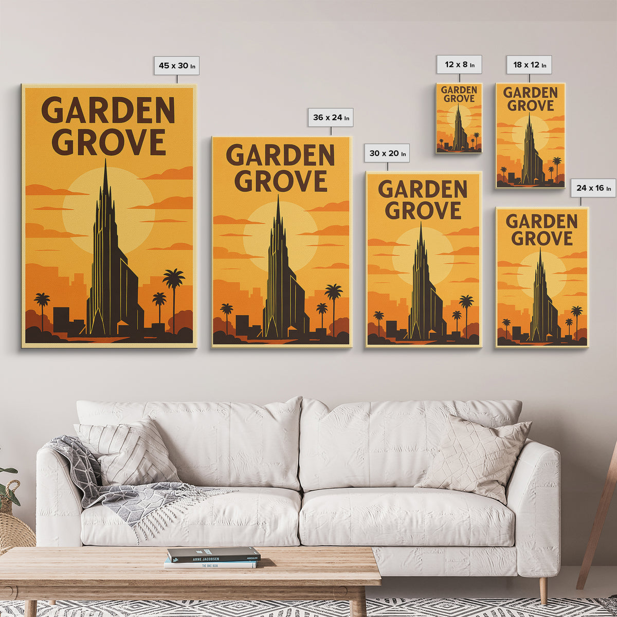 Garden Grove California Travel Poster, Canvas Print, Gold Art Deco Poster Art, Garden Grove Wall Art, City Art, Watercolor Downtown Skyline