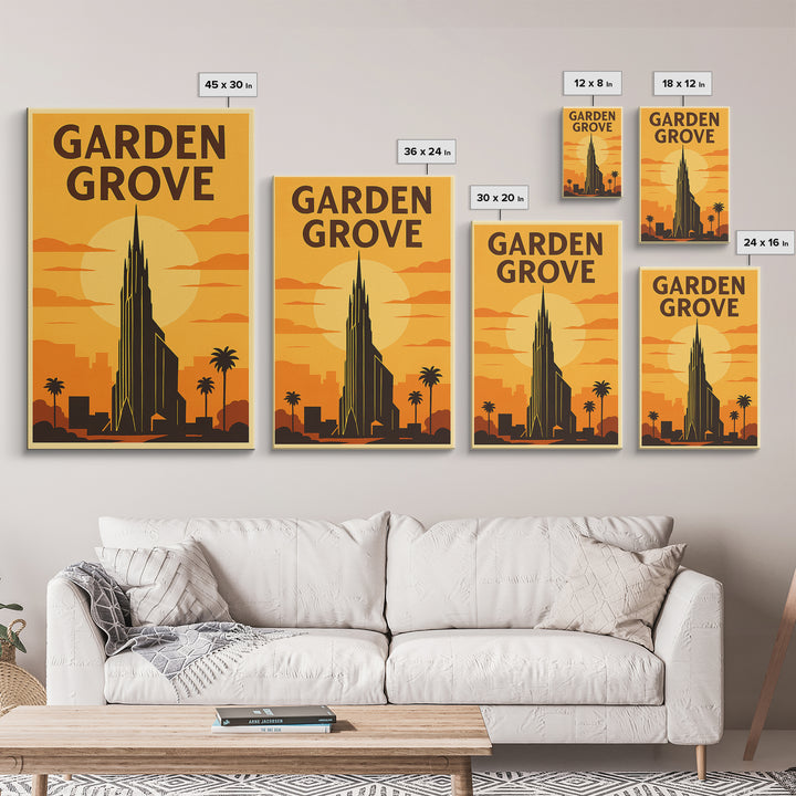 Garden Grove California Travel Poster, Canvas Print, Gold Art Deco Poster Art, Garden Grove Wall Art, City Art, Watercolor Downtown Skyline