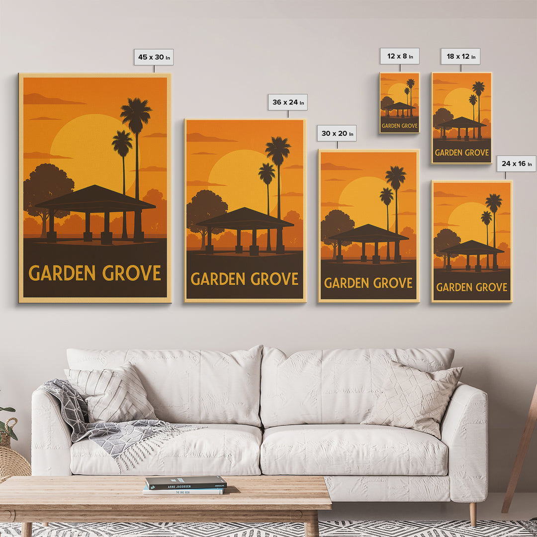 Garden Grove Travel Poster, Framed Canvas Print, Golden Travel Poster Art, Garden Grove Poster Print, Vintage Travel Art, Travel Wall Art
