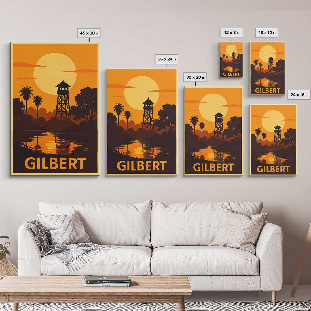Gilbert Travel Poster, Framed Canvas Print, Golden Travel Poster Art, Gilbert Travel Art, Travel Wall Decor, Travel Wall Art, Design 2