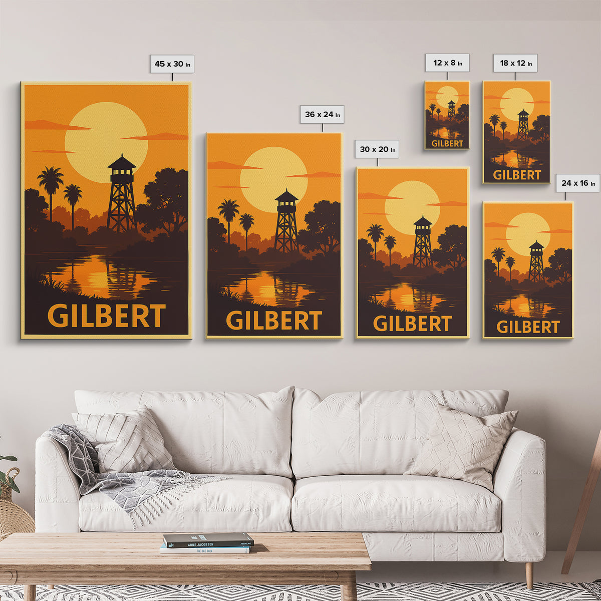 Gilbert Travel Poster, Framed Canvas Print, Golden Travel Poster Art, Gilbert Travel Art, Travel Wall Decor, Travel Wall Art, Design 2