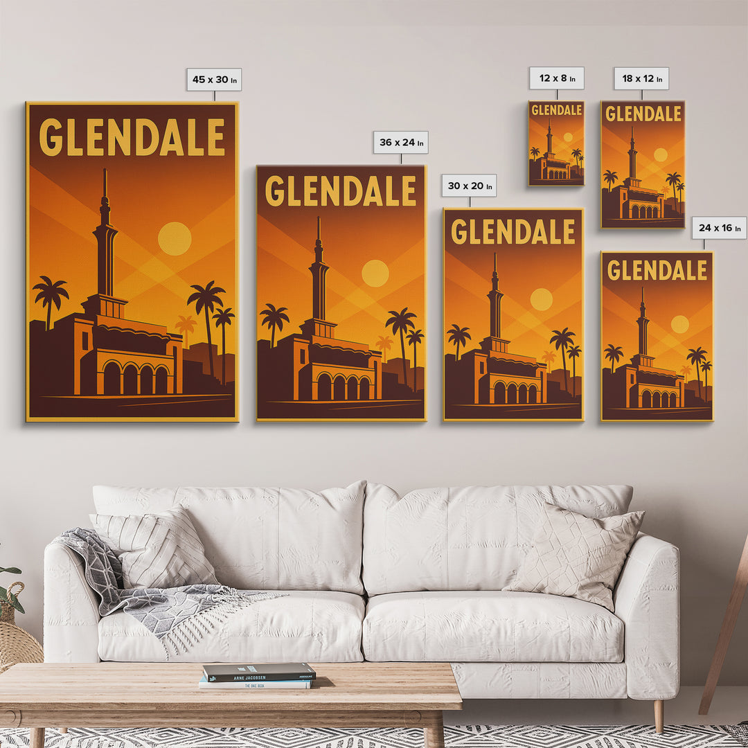 Glendale Arizona Travel Poster, Framed Canvas Print, Gold Art Deco Poster Art, Glendale Art Print, Home Office Decor, Living Room Wall Art