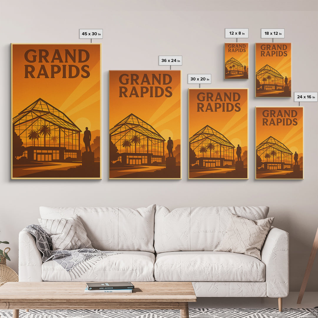 Grand Rapids Michigan Travel Poster, Canvas Print, Golden Travel Poster Art, Grand Rapids Art Print, Home Office Decor, City Travel Prints