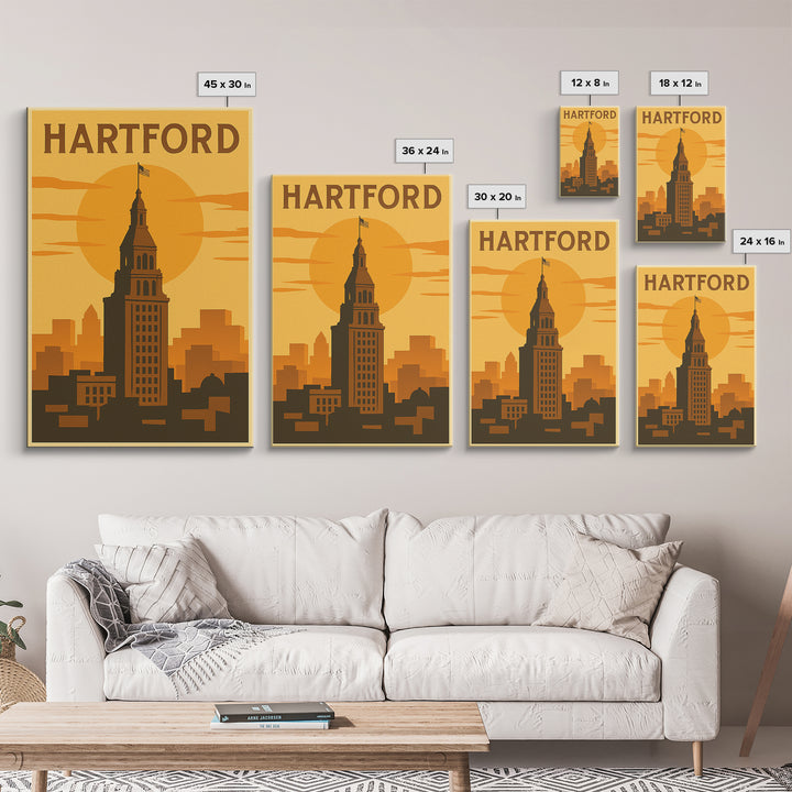 Hartford Connecticut Travel Poster, Canvas Print, Vintage Deco Wall Art, Hartford Travel Art, Poster Art, Skyline Art, Travel Poster Set